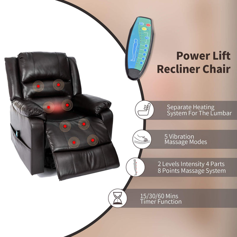 4-Point Ergonomic Massage Office Chair with Heating, Reclining Backrest Brown