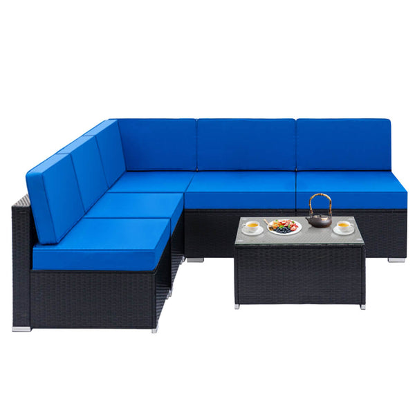 Fully Equipped Weaving Rattan Sofa Set with 1pcs Corner Sofas & 4pcs Single Sofas & 1 pcs Coffee Table Black