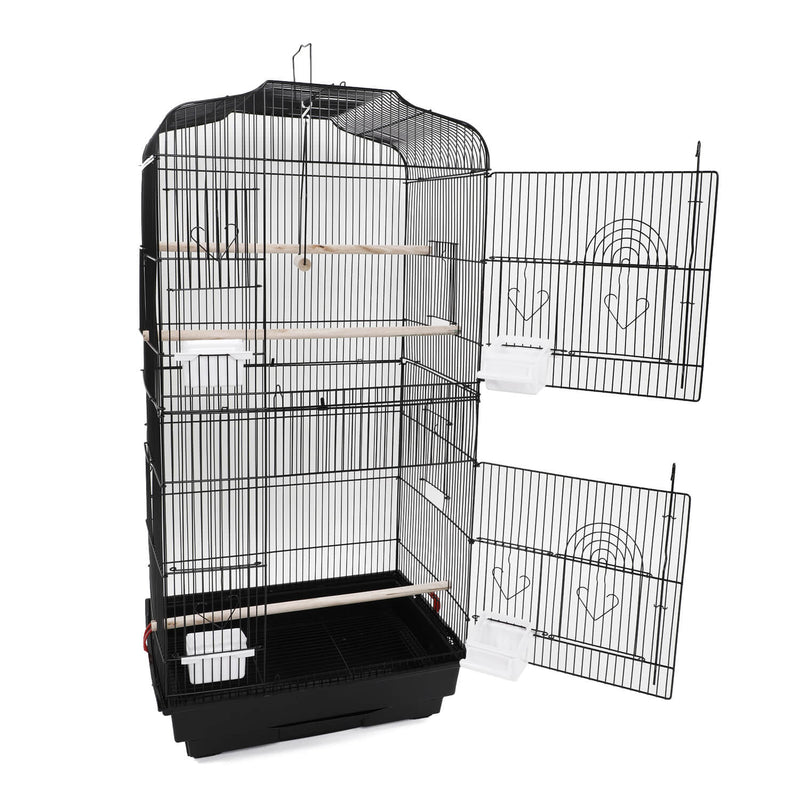 Bird Parrot Cage Cage with Wood Perches & Food Cups Black 37"