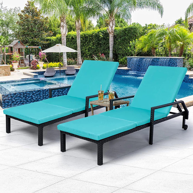 2PCS Patio Rattan Lounge Chair in Blue