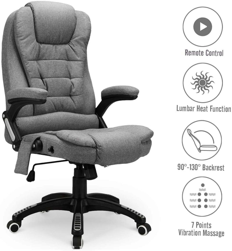 Vinsetto 7-Point Vibrating Massage Office Chair High Back Executive Recliner with Lumbar Support, Footrest, Reclining Back - White
