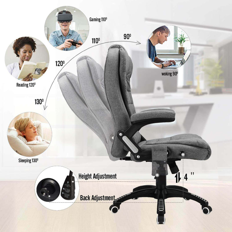 Ergonomic Height Adjustable Task Chair Heating Lumbar Support Headrest  White